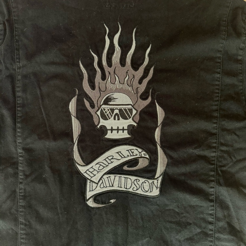 Harley Davidson Embroidered Flames Button Up Tee Shirt - Picture 6 of 7